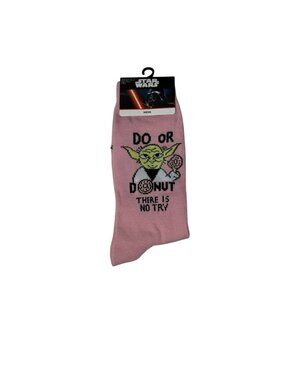 Star Wars Yoda Do or Donut Pink Crew Socks One Size Cute Novelty Gift